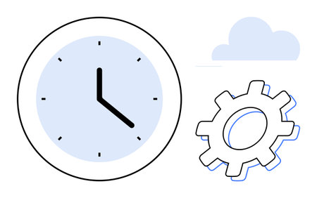 Clock, gear, and cloud emphasizing time, efficiency, and innovation. Ideal for productivity,...