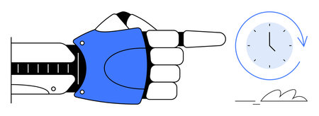 Robotic hand pointing towards a clock indicating time. Ideal for technology, robotics, automation,...