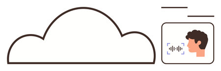 Cloud linked with profile speaking into a microphone with waveform. Ideal for voice recognition, AI,...