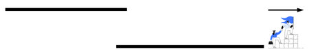 Group of people ascending staircase toward an arrow symbolizing progress, collective effort, and...