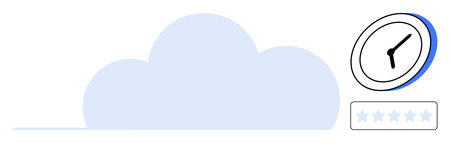 Blue cloud, clock emphasizing time, and star rating bar representing storage, efficiency, and user satisfaction. Ideal for cloud computing, productivity, time management, service evaluationのイラスト素材