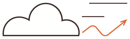 Cloud outline besides an arrowed trendline and horizontal lines representing data, growth, and...