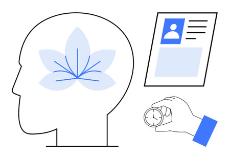 Identity concept. Identity ed by a human head, ID card, and time personal identity, time management,...