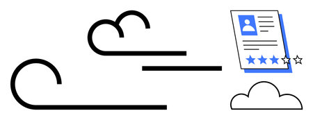 Airflow icons guide a profile document featuring five rating stars with a cloud element. Ideal for...
