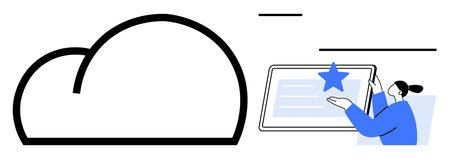 Cloud shape alongside a person using a tablet emphasizes data access, cloud storage, and online...
