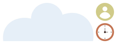 Cloud computing, time management, user identity, remote work, online storage, data accessibility. Illustration shows a cloud, a user icon and a clock icon. Cloud computing and time managementのイラスト素材