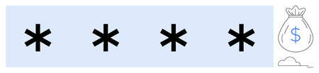 Asterisk row highlighting password encryption and security next to a money bag with a dollar sign....