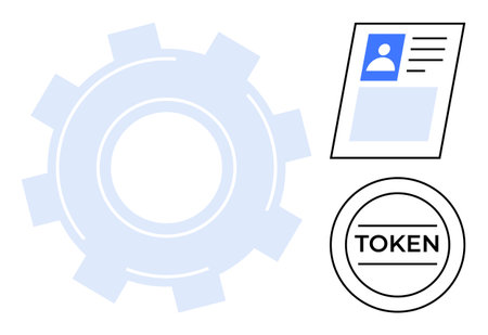 Digital identity. Digital identity elements thumbs up ID cards and tokens secure access and authentication. Digital identity supports technology, cybersecurity, and user management. For techのイラスト素材