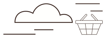Cloud outline with shopping basket in simple flat style. Ideal for e-commerce, cloud technology,...