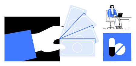 Healthcare payments. cash exchange, remote medical assistance, and pharmaceutical icons. Healthcare...