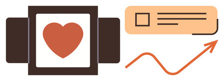 Smartwatch displaying heart icon, notification bar, and upward arrow. Ideal for health care, fitness...