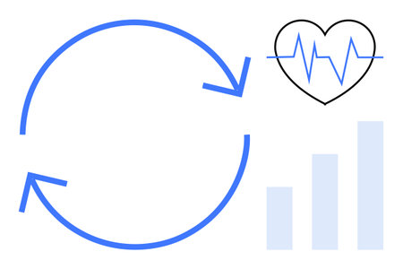 Health monitoring. Health symbols including heartbeat, arrows cyclical processes, and data charts....
