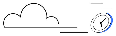 Simplified cloud icon connected to a clock symbolizing speed, efficiency, and cloud-based time solutions. Ideal for cloud computing, productivity, fast service, technology, innovation, schedulingのイラスト素材