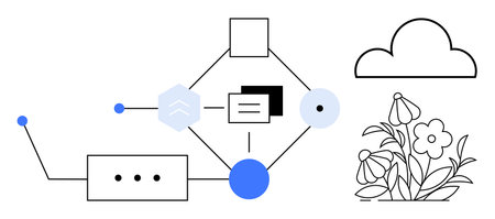 Abstract geometric shapes linked in a process diagram, highlighting technology and connectivity....