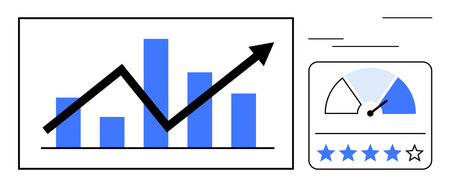 Business growth concept. Bar chart and rising arrow signify success and performance improvements....