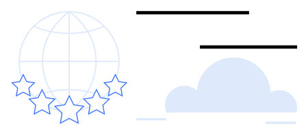Globe with outlined stars symbolizing global standards next to a cloud and black lines reflecting...
