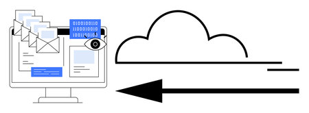 Cloud data transfer concept. Cloud data transfer highlights secure file sharing and email monitoring. Cloud data storage, cybersecurity, and networking are enhanced through cloud data transfer. Idealのイラスト素材
