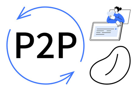 Peer-to-peer concept. P2P communication enabling direct connections for financial transactions and...