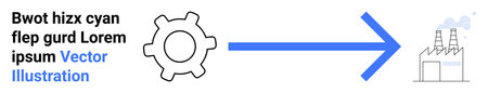 Industrial process, automation, manufacturing, production flow, efficiency enhancement, operations. Diagram showing a gear connected to a factory via an arrow. Industrial process and automationのイラスト素材