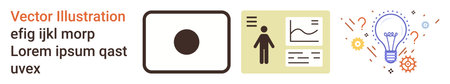 Data analytics, innovation, technology, research, reporting, visual . Graphs, icons and lightbulb...