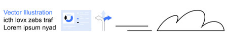 Cloud computing, data sharing, information flow, connectivity, navigation, technology trends. Minimalistic cloud outline with data visual and directional arrow graphics. Cloud computing and dataのイラスト素材