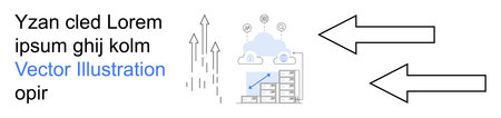 Technology, data management, cloud storage, business growth, analytics, digital communication. Diagram with servers, arrows and graphs. Technology and data management conceptのイラスト素材