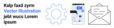Digital communication, social media, email marketing, gear functionality, app interface, workflow...