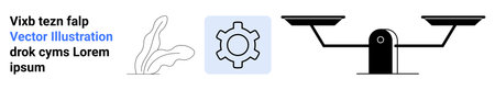 Organic plant, gear cogwheel, and balanced scale represent nature, technology, and fairness. Ideal for sustainability, innovation, equality, fairness progress precision simple landing pageのイラスト素材