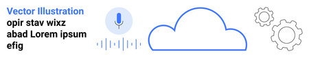 Cloud computing, voice recognition, AI automation, data processing, technology infrastructure, digital settings. A cloud, microphone audio waves and gear icons. Cloud computing and voiceのイラスト素材