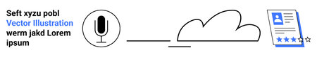 Digital technology, data storage, user reviews, cloud computing, voice recognition, online identity. A microphone, cloud and user profile with star rating. Voice recognition and data storageのイラスト素材