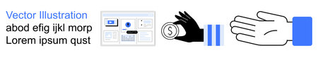 E-commerce, digital payment, finance, user interface, money exchange, banking. A hand holding a...