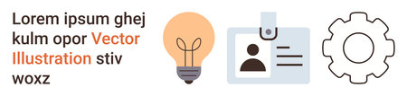 Business branding, technology, innovation, identity, organization, workflows. A lightbulb, ID badge...
