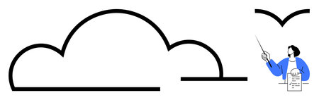 Minimalist design featuring a person holding a checklist, large cloud, and a bird. Ideal for...