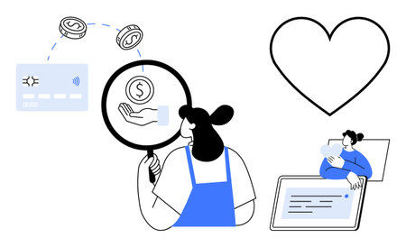 Financial transactions. Financial symbols explored through magnification, online payment methods,...
