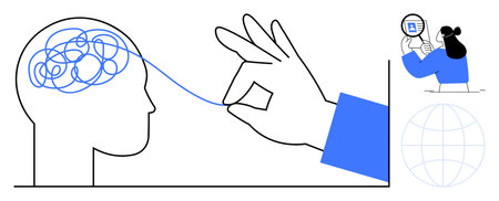 Mental clarity concept. mental clarity through untangling brain threads and focused examination. Mental clarity enhances problem-solving and decision-making. For mental health, psychologyのイラスト素材