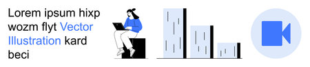 Business growth, data analysis, online communication, remote work, digital tools, multimedia. Woman...