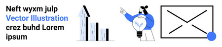 Business growth, innovation, communication, data analysis, strategy, future planning. Graph, person...