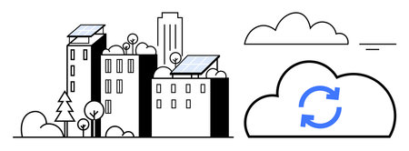 Smart city concept. Smart city design with buildings solar panels and cloud technology. Smart city...