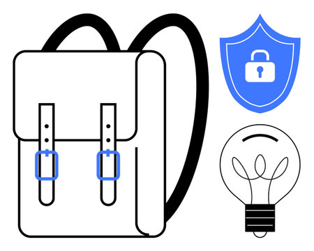 Education, security, innovation, technology, creative solutions, personal safety. A backpack, a...