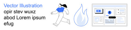 Fitness, energy, data visualization, web design, productivity, and technology. A running character,...