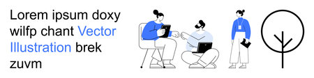 Business, teamwork, collaboration, modern design, work technology, communication. Group of people...