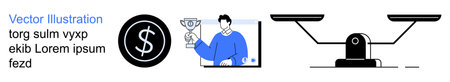Finance, business growth, legal balance, achievements, corporate goals, investment. Trophy holder,...