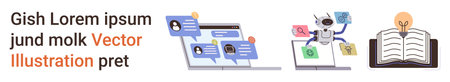 Communication, AI technology, innovation, education, automation, knowledge sharing. Speech bubbles...