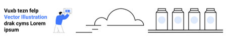 Person holding a display screen, cloud shape, linear jars. Ideal for presentation, technology,...