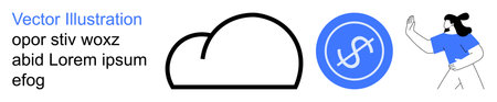 Cloud computing, financial technology, data protection, digital business, modern solutions, online tools. Black cloud icon, dollar sign and person interacting. Cloud computing and financialのイラスト素材
