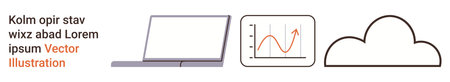 Cloud computing, data visualization, storage solutions, online analytics, file sharing, remote work. A laptop, a data chart and a cloud icon combination. Cloud computing and data visualizationのイラスト素材