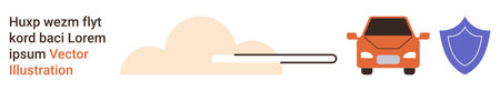 Automotive safety, data protection, vehicle connectivity, cloud storage, driver security, and insurance. Orange car with a cloud and shield icon. Automotive safety and data protection conceptのイラスト素材
