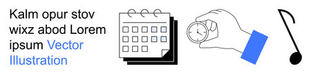 Time management, scheduling, productivity, design elements, music creativity, organizational tools. Calendar, stopwatch music note icons and placeholder text. Time management and productivityのイラスト素材