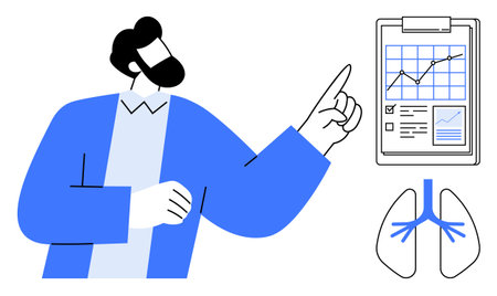 Healthcare data analysis, medical education, disease diagnosis, pulmonology research, patient care, health reporting. Person pointing to medical chart. Healthcare data analysis and medical educationのイラスト素材