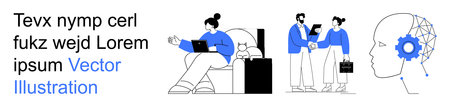 Business, artificial intelligence, teamwork, communication, tech innovation, neural networks. Woman...
